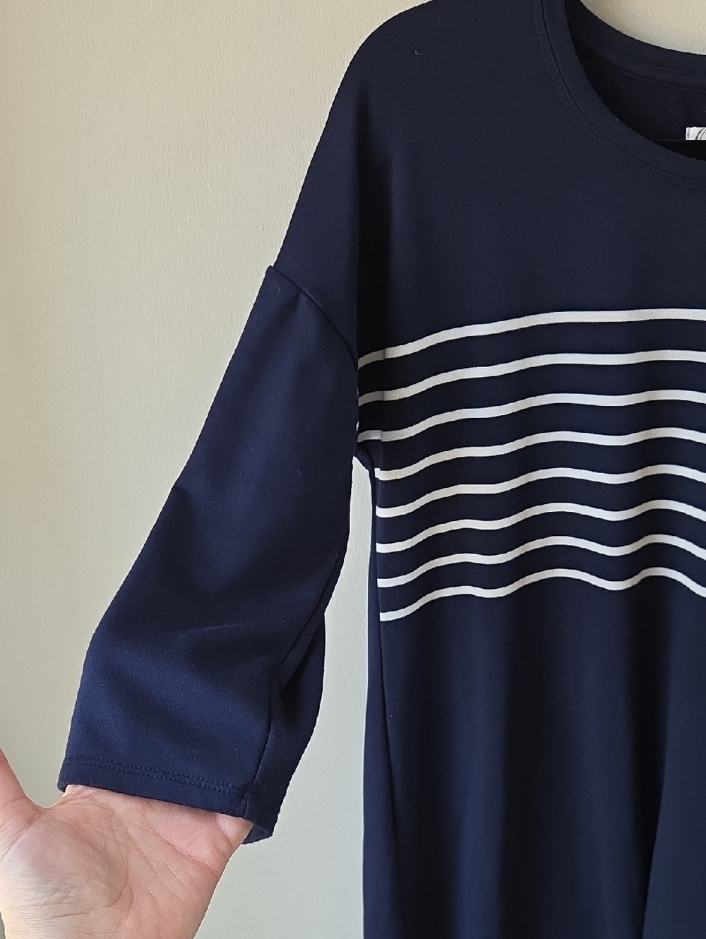 Maurices 24/7 Striped Navy Blue Dress Knit Stretch 3/4 Sleeves Med - Picture 6 of 7